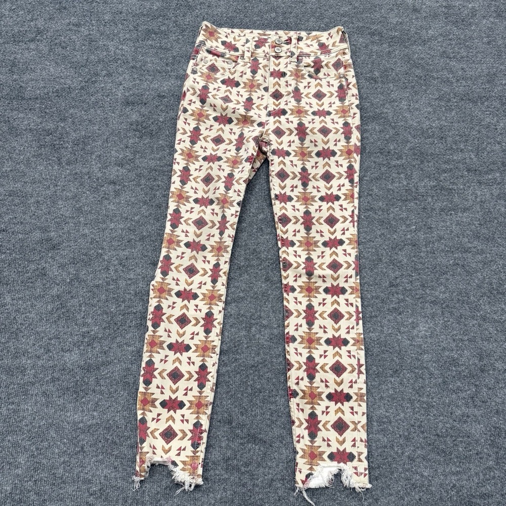 Free People Womens Aztec Wild Child Cropped Raw Hem Boho Jeans Size 25
